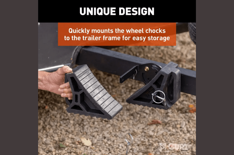 CURT Mountable Wheel Chocks 2-Pack 22802, durable mountable wheel chocks designed for secure trailer parking and dependable heavy duty wheel chock performance