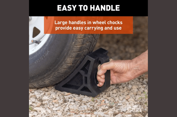 CURT Mountable Wheel Chocks 2-Pack 22802, durable mountable wheel chocks designed for secure trailer parking and dependable heavy duty wheel chock performance