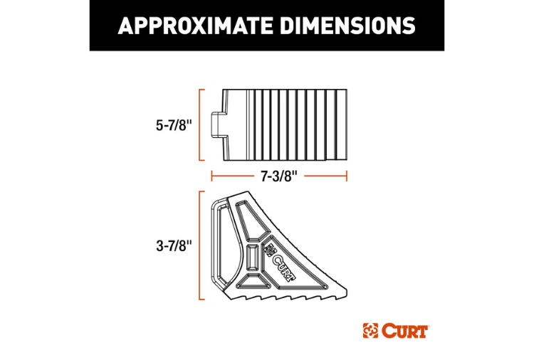 CURT Heavy Duty Wheel Chock with Mounting Bracket 22803 prevents tire movement on RVs and trailers
