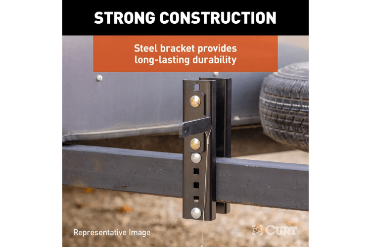CURT Heavy Duty Wheel Chock with Mounting Bracket 22803 prevents tire movement on RVs and trailers