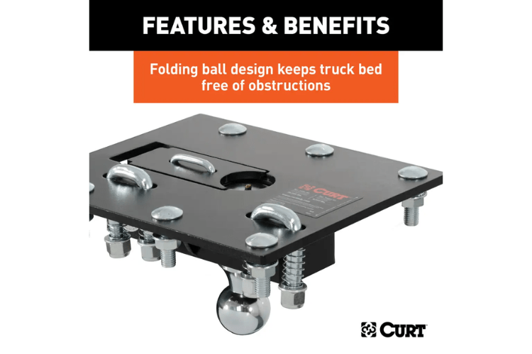 CURT folding ball gooseneck hitch 61052 for 2011-2019 Chevy Silverado 2500 and 3500 HD trucks, a durable over-bed towing solution