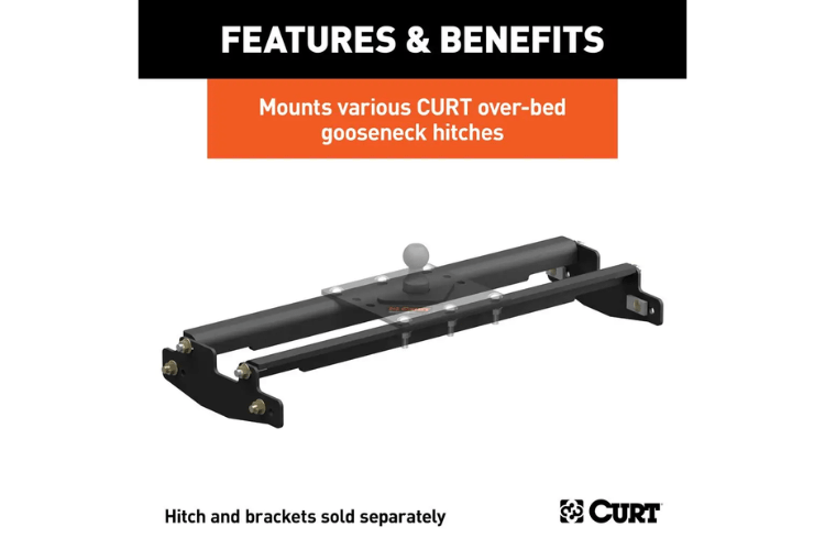 CURT over-bed gooseneck installation bracket 61301 for 2011-2025 GMC Sierra 2500/3500 HD, durable and secure gooseneck mounting solution for stable towing performance
