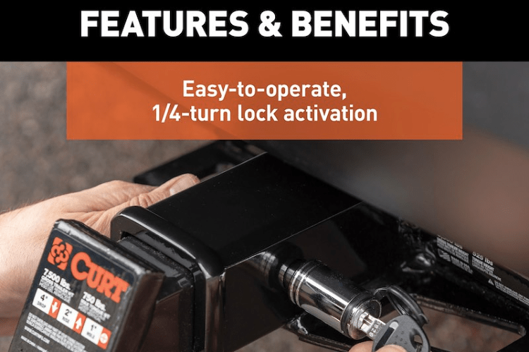 Curt Receiver Lock 23527 with 5/8-inch pin and 2-1/2-inch span, a durable trailer hitch lock and hitch receiver lock for secure towing and theft prevention.
