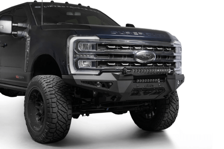 ADD HoneyBadger front bumper F810211770103 installed on 2023–2025 Ford F250 F350 Super Duty truck