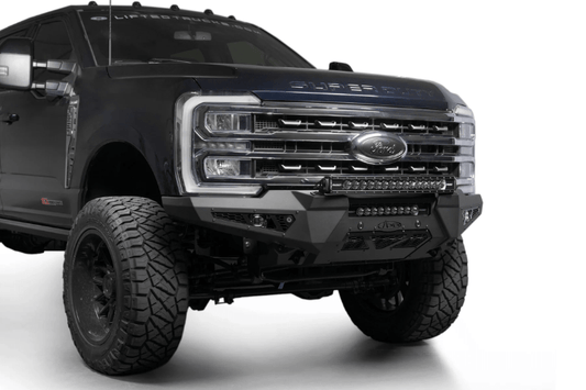 ADD HoneyBadger front bumper F810211770103 installed on 2023–2026 Ford F250 F350 Super Duty truck