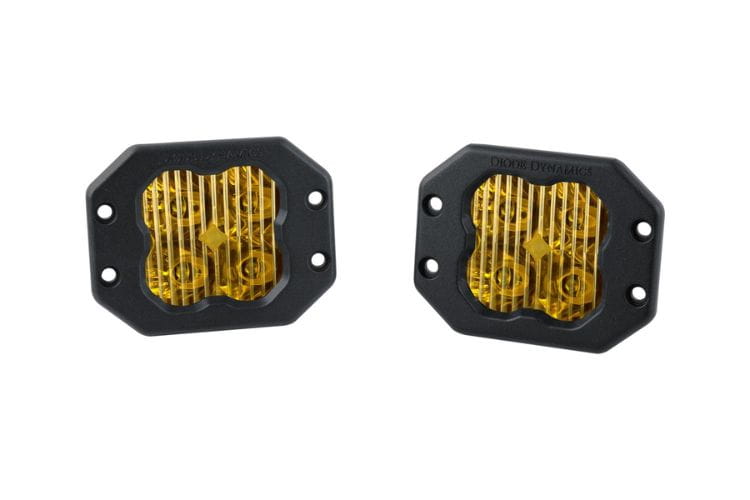 LED yellow pod lights DD6923P by Diode Dynamics feature a creative look at this clean sae driving flush mount bumper pair
