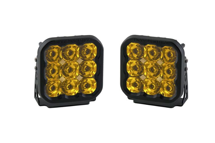 Diode Dynamics pod lights DD6777P SS5 Pro yellow 5" spot pair deliver elite precision for dark off-road treks