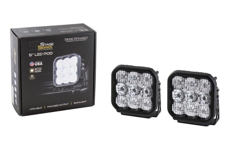 Diode Dynamics Pod Lights SS5 Sport White DD6768P, 5" Spot LED Pods for Long-Distance Off Road Visibility and Clarity (Pair)