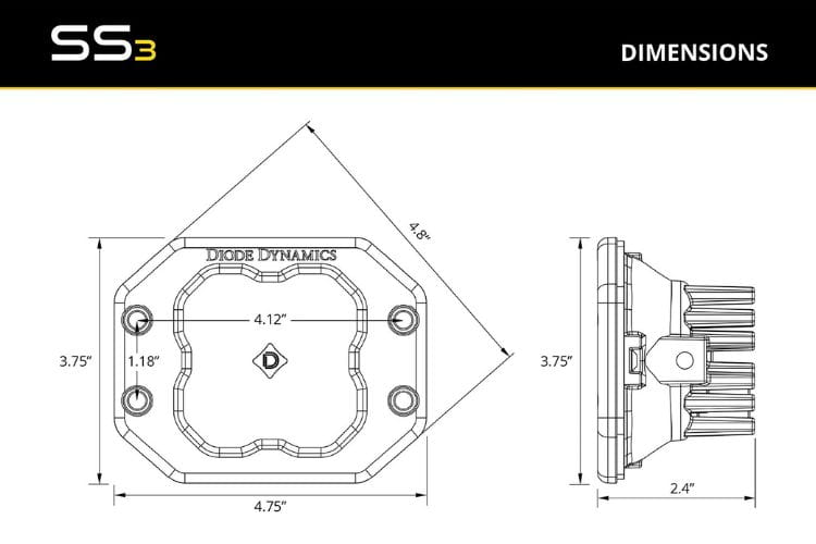SAE driving flush mount DD6912P by Diode Dynamics features a creative clean layout for this white sport pod light bumper pair