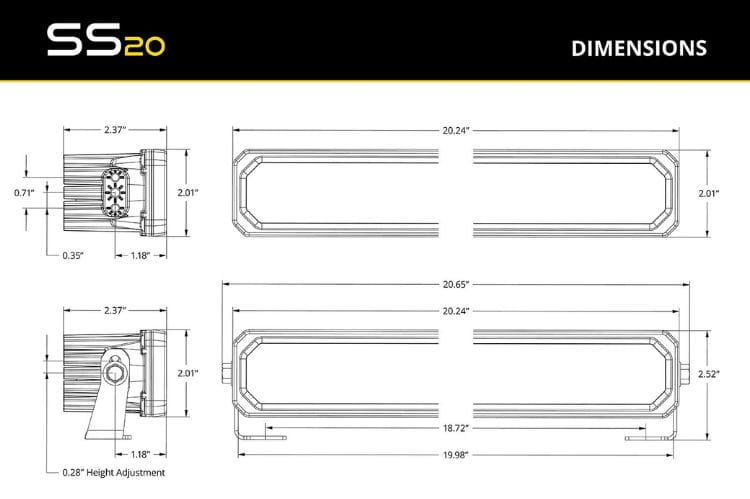 SS20 white LED light bar DD8222 by Diode Dynamics adds a creative flood of light as a sleek 20" tool for off-road visibility