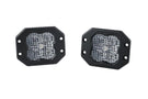 Diode Dynamics SS3 flush mount DD6916P features a creative front view of a smooth white sport flood beam auxiliary pod light