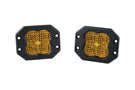 LED flood pod lights DD6941P by Diode Dynamics display a creative look at this clean yellow pro flush mount bumper pair