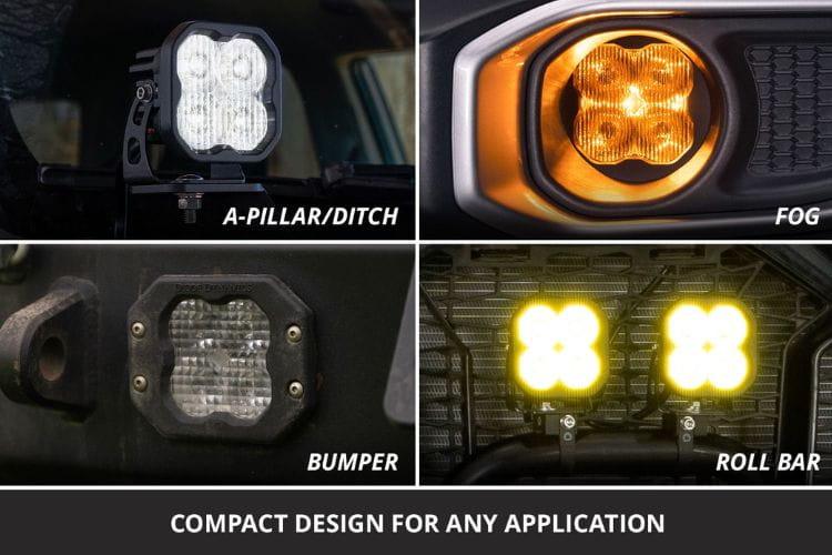 Diode Dynamics SS3 Pro flood DD6878P shows a creative, sturdy dual pod light set made to give you a wide white flood light beam