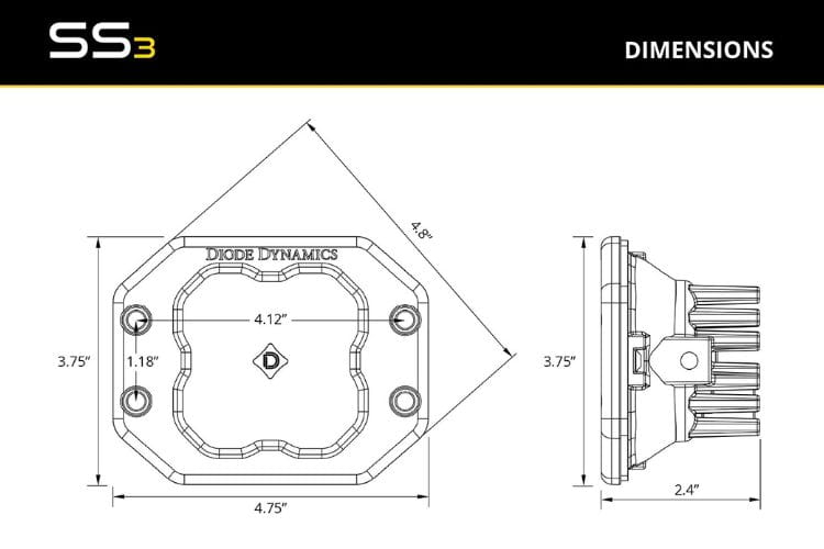 Diode Dynamics SS3 SAE fog DD6930P features a creative layout for this clean white street-legal pro flush mount pod light pair