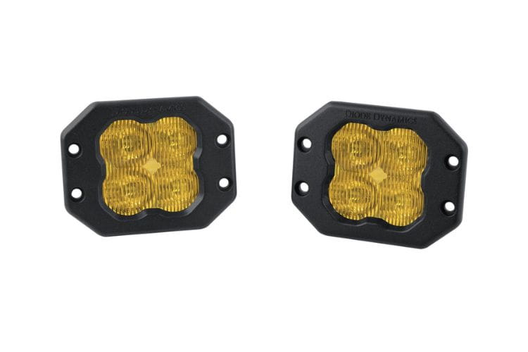 Diode Dynamics SS3 SAE fog DD6940P Pro yellow flush mount LED pod lights pair delivers powerful offroad illumination for trucks