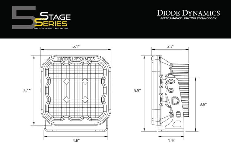 Single LED light pod DD6776S from Diode Dynamics delivers powerful 5" white pro flood lighting for superior width