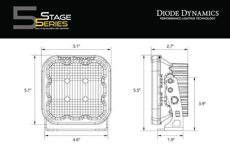 Diode Dynamics SS5 Pro DD6783P driving yellow 5-inch LED pod lights pair with wide beam for enhanced night visibility use