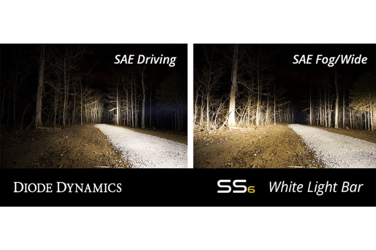 Diode Dynamics 6″ LED Light Bar Stage Series DD5014S in white, single row design, SAE/DOT approved for street legal driving lights
