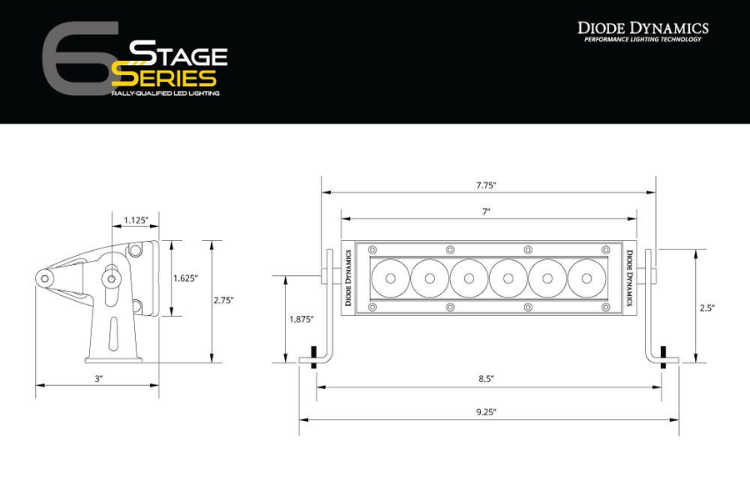 Diode Dynamics 6″ LED Light Bar Stage Series DD5014S in white, single row design, SAE/DOT approved for street legal driving lights