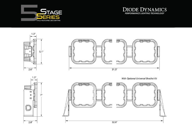 Yellow LED light bar DD7209 Diode Dynamics 5-Pod 31.5" adds creative, bold LED light bar for trucks power to any vehicle
