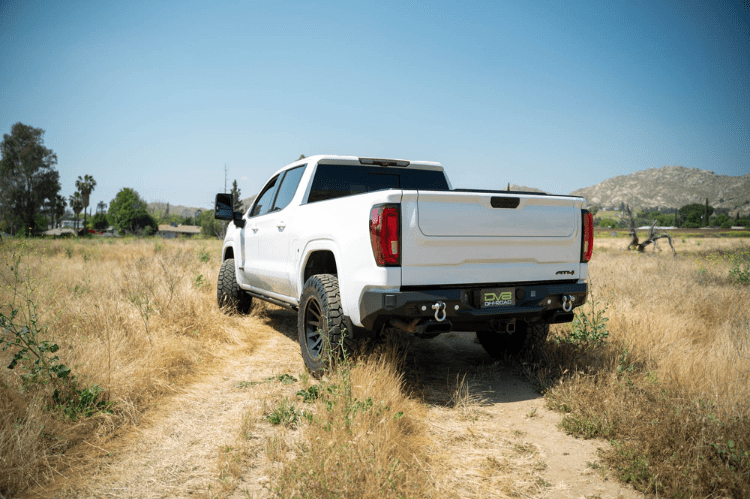 DV8 Offroad rear bumper RBCS1-03 for GMC Sierra 1500 2019–2025, heavy duty steel aftermarket bumper for off-road and replacement use