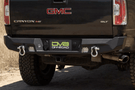 DV8 Offroad rear bumper RBCS3-01 for 2015-2022 GMC Canyon, heavy-duty steel rear bumper with off-road design.