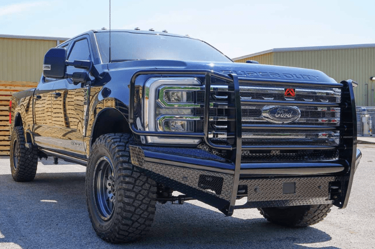 Fab Fours black steel front bumper grille guard FS23-S5960-1 for 2023-2025 Ford F450/F550 Super Duty durable fab fours bumper