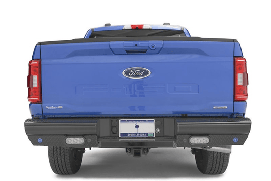 Fab Fours FF21-T5050-1 steel rear bumper for Ford F150 2021–2023 with sensor compatibility