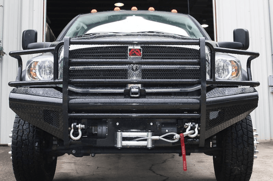 Fab Fours DR03-S1060-1 black steel front bumper full guard for Dodge Ram 2500/3500 2003–2005.