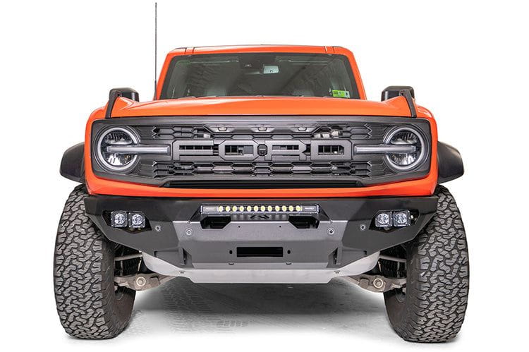Fab Fours Matrix front bumper FBR22-X5751-1 with no guard, fits 2022 to 2024 Ford Bronco, off-road ready and winch compatible