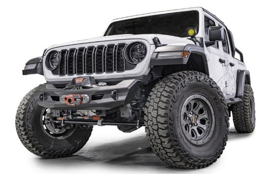 Fab Fours Ghost Stubby front winch bumper JL24-B5152-1 for 2018–2025 Jeep Wrangler JL with compact off-road design
