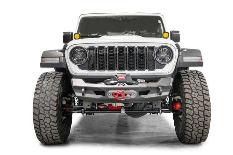 Fab Fours Ghost Stubby front winch bumper JL24-B5152-1 for 2018–2025 Jeep Wrangler JL with compact off-road design