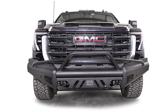 Fab Fours GM24-Q6262-1 GMC Sierra 2500/3500 2024 Black Steel Elite Front Bumper With Sensor Pre-Runner Guard