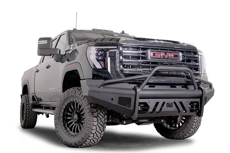 Fab Fours GM24-Q6262-1 GMC Sierra 2500/3500 2024 Black Steel Elite Front Bumper With Sensor Pre-Runner Guard