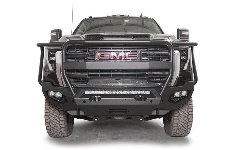 Winch-ready Fab Fours Matrix front bumper full guard version for 2024 GMC Sierra 2500/3500, rugged and durable design