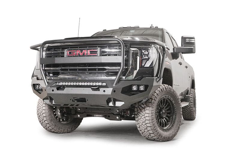 Winch-ready Fab Fours Matrix front bumper full guard version for 2024 GMC Sierra 2500/3500, rugged and durable design