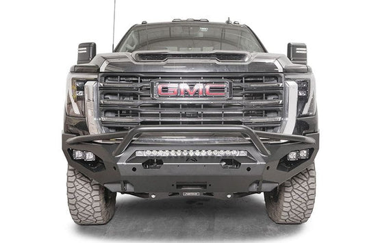Fab Fours GM24-X6252-1 GMC Sierra 2500/3500 2024 Matrix Front Bumper Winch Ready Pre-Runner Guard, heavy-duty off-road bumper with pre-runner guard and winch compatibility for GMC Sierra 2500/3500 trucks.
