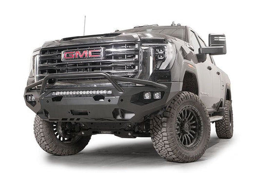 Fab Fours GM24-X6252-1 GMC Sierra 2500/3500 2024 Matrix Front Bumper Winch Ready Pre-Runner Guard, heavy-duty off-road bumper with pre-runner guard and winch compatibility for GMC Sierra 2500/3500 trucks.