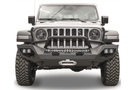 Heavy-duty Fab Fours Matrix front bumper with pre-runner guard for Jeep Gladiator 2020–2025, winch-compatible and trail-ready