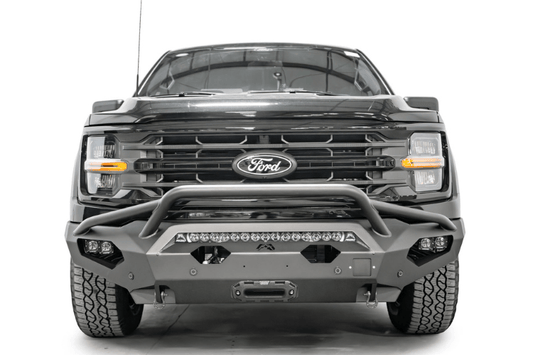 Fab Fours Matrix front bumper FF24-X6552-1 with pre-runner guard for 2024 Ford F150, designed for rugged protection and style.