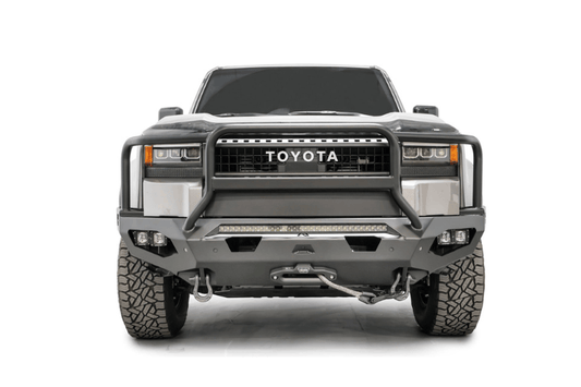 Fab Fours Matrix Front Bumper for 2024-2025 Toyota Land Cruiser with matte finish and full guard winch mount.
