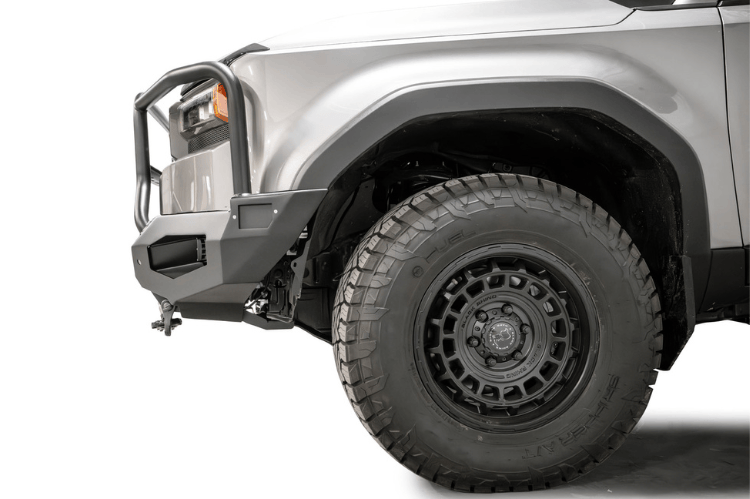 Fab Fours Matrix Front Bumper for 2024-2025 Toyota Land Cruiser with matte finish and full guard winch mount.