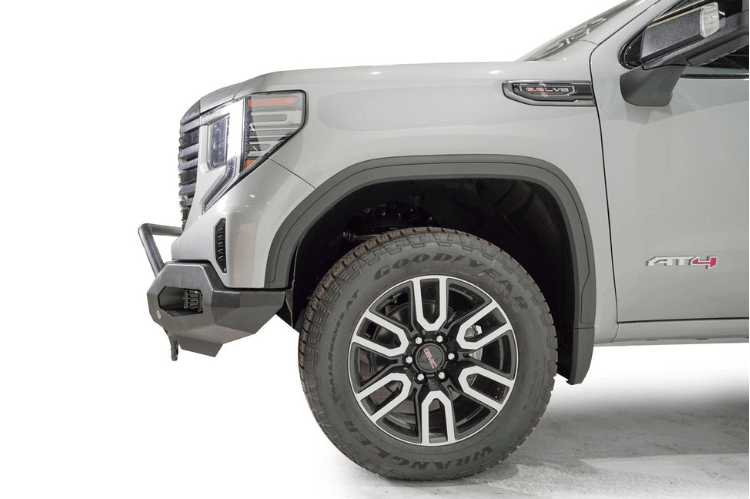 Fab Fours GS23-X5852-1 Matrix front bumper with pre-runner guard for 2022–2024 GMC Sierra 1500, winch-ready and built for aggressive off-road protection and rugged style