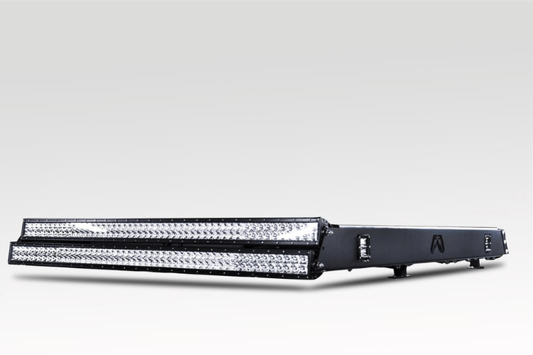 Fab Fours Universal Roof Rack 48" RR48-1 installed on 1999–2016 Ford F450/F550 Super Duty, featuring a premium matte black roof rack designed for heavy-duty use and mounting Fab Four truck accessories