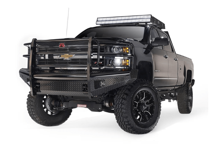 Fab Fours Universal Roof Rack 48" RR48-1 installed on 1999–2016 Ford F450/F550 Super Duty, featuring a premium matte black roof rack designed for heavy-duty use and mounting Fab Four truck accessories