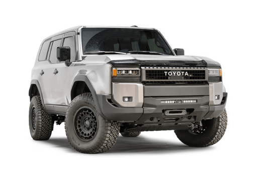 Fab Fours TL24-N6751-1 front winch bumper for 2024 Toyota Land Cruiser with hidden winch mount; no guard design for a clean, heavy duty upgrade