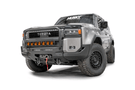 Fab Fours TL24-N6752-1 heavy duty front winch bumper with grille guard for 2024 Toyota Land Cruiser; features hidden winch mount and pre-runner guard