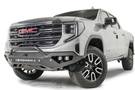 Silver GMC Sierra 1500 truck's front end showcasing a black Fab Fours Vengeance bumper guard