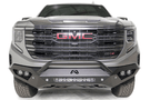 Silver GMC Sierra 1500 truck's front end showcasing a black Fab Fours Vengeance bumper guard