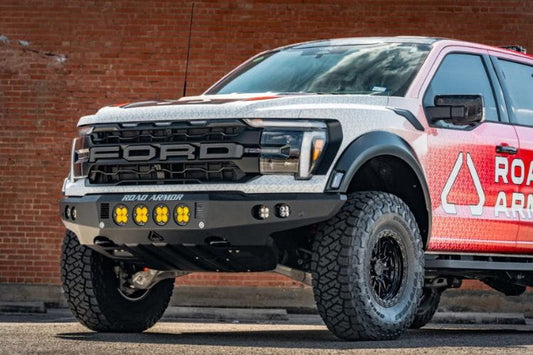 Road Armor Stealth steel front bumper 6221F0B-RD for 2021-2026 Ford Raptor durable steel front bumper round holes black